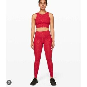 Lululemon Barry's Red Crop Top Sports Bra Leggings Set 2 XS Stronger as One